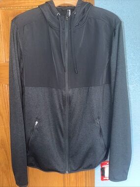 Kirkland Signature Two-Tone Lightweight Full-Zip Hoodie — Black & Dark Gray